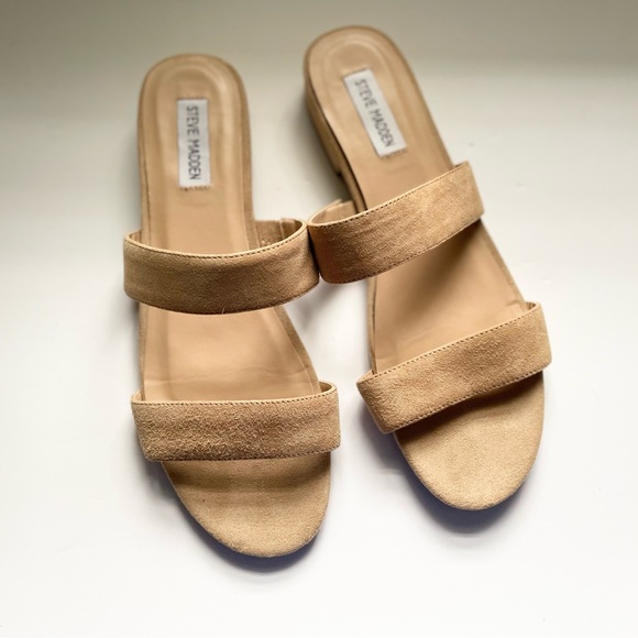 STEVE MADDEN Lacole Two Strap Beige Nude Sandals 10 - Picture 4 of 7